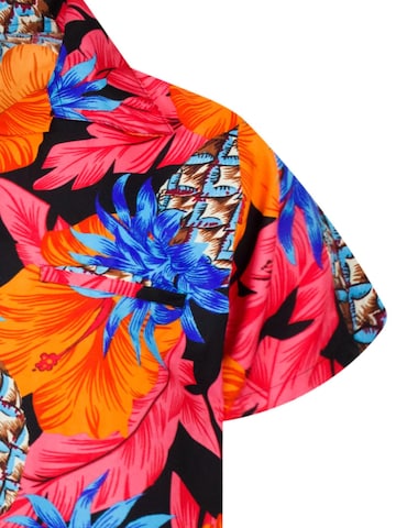 King Kameha Shirt 'Pineapple Hibiscus Black Line' in Rood