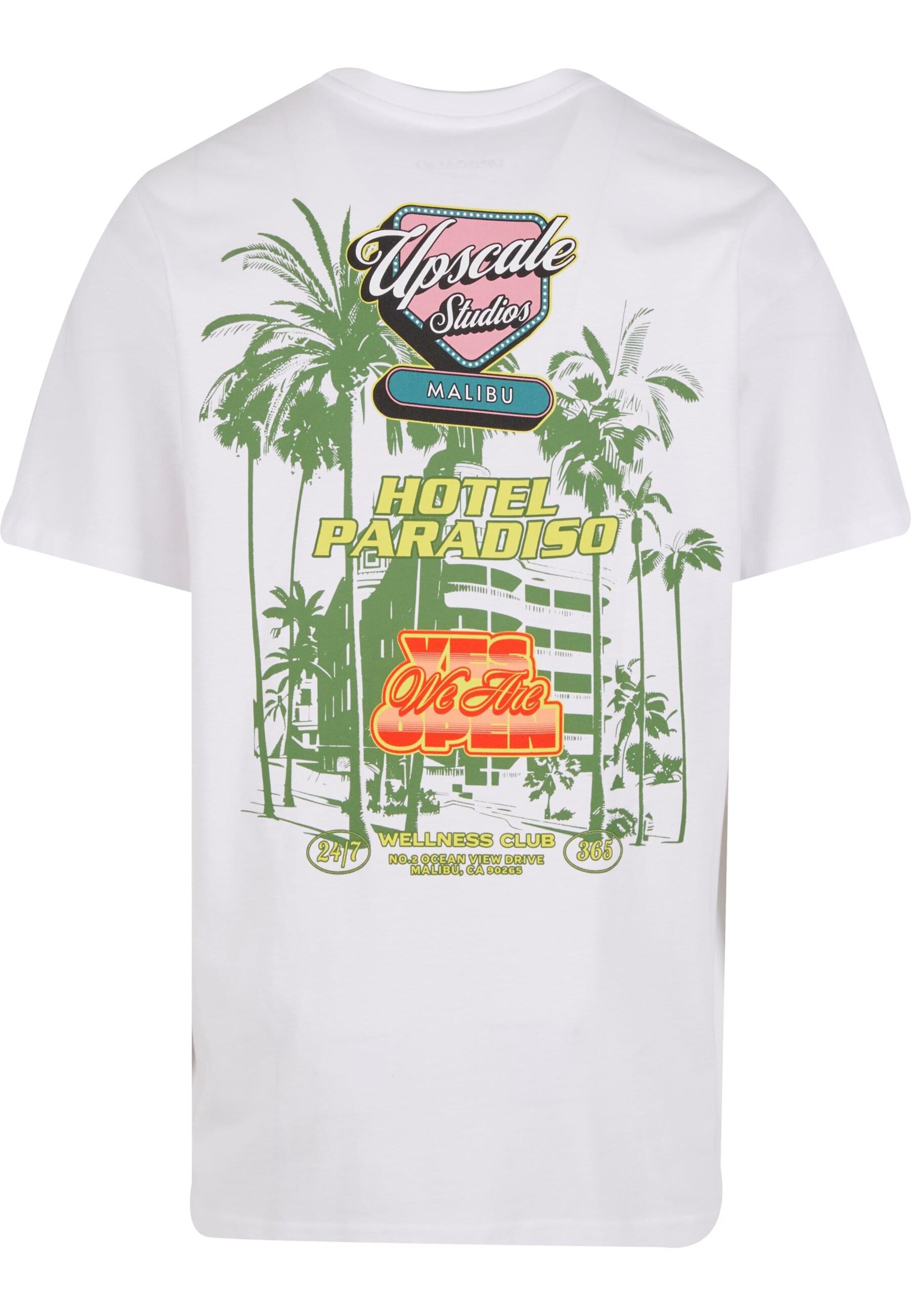 T-Shirt 'Hotel Paradiso' MT Upscale en blanc