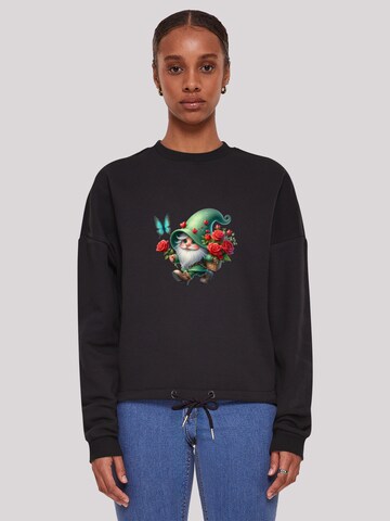 F4NT4STIC Sweatshirt 'Gnom Frühling Blumen Schmetterling' in Zwart: voorkant