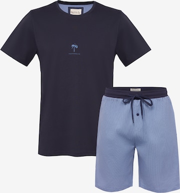 Phil & Co. Berlin Pyjama kort ' Shorty ' in Blauw: voorkant