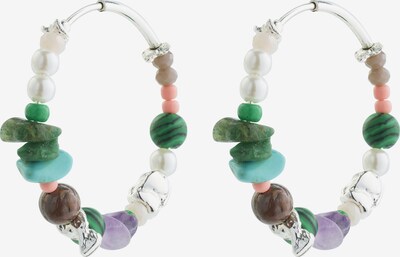 Pilgrim Boucles d'oreilles 'Force' en marron / jade / argent / blanc naturel, Vue avec produit