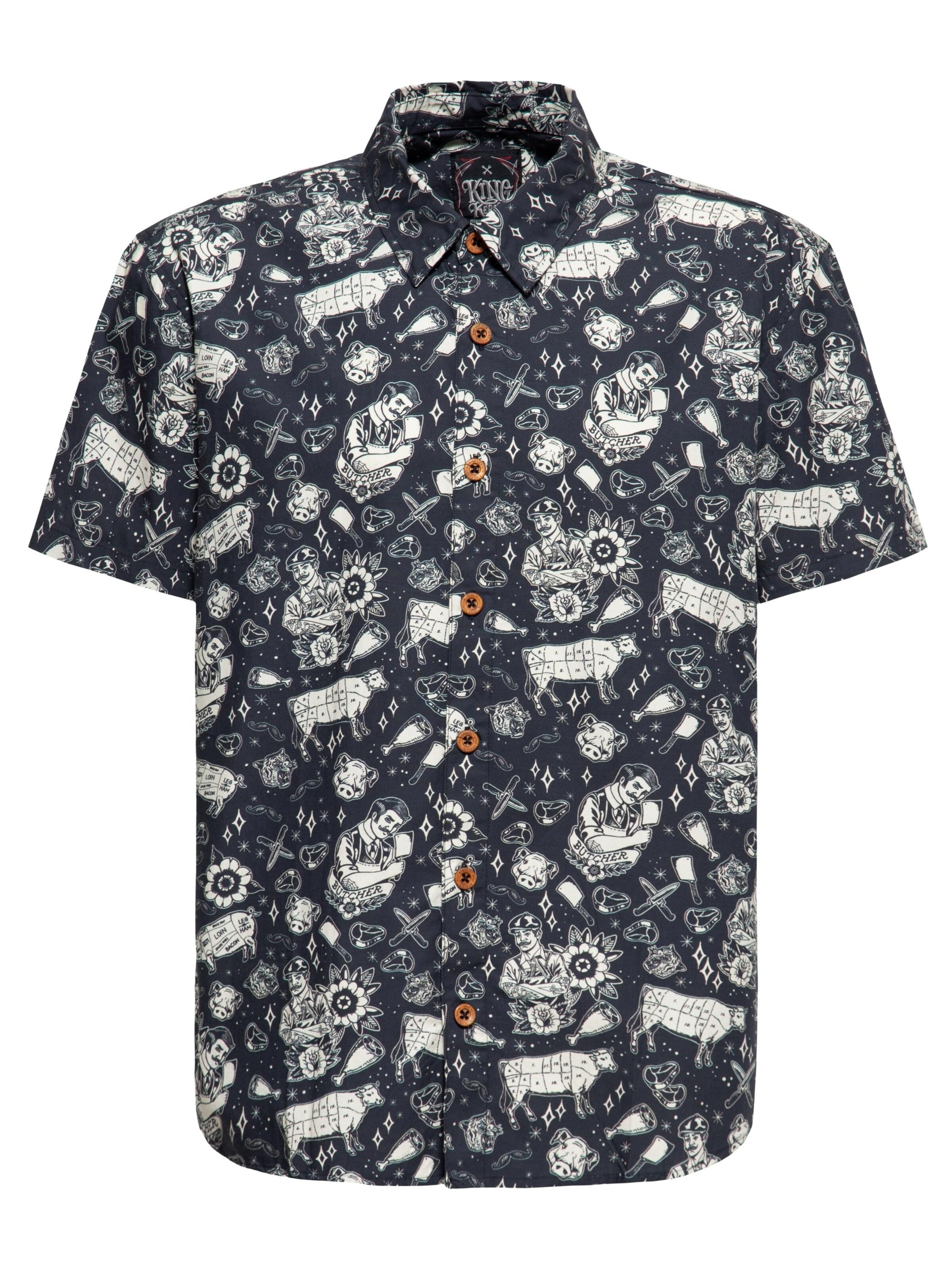 King Kerosin Regular fit Button Up Shirt 'Butcher' in Black: front