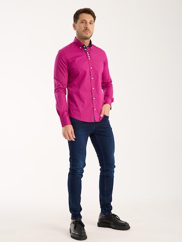 Slim fit Camicia 'Donatello Iconic Poplin Stretch Man Shirt Red' di 7Camicie in lilla