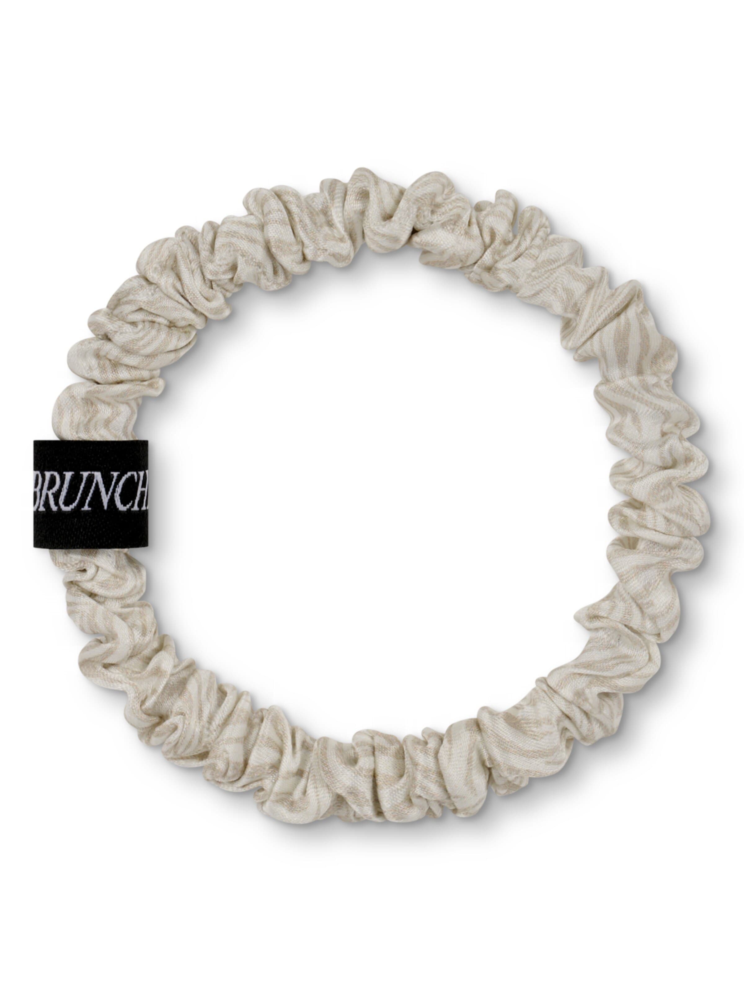 BRUNCHIES® Hair jewelry 'BRUNCHIES® "Tiger" Seiden Scrunchie für glatte, gepflegte Haare in weiß und beige mit Tigermuster' in Beige: front