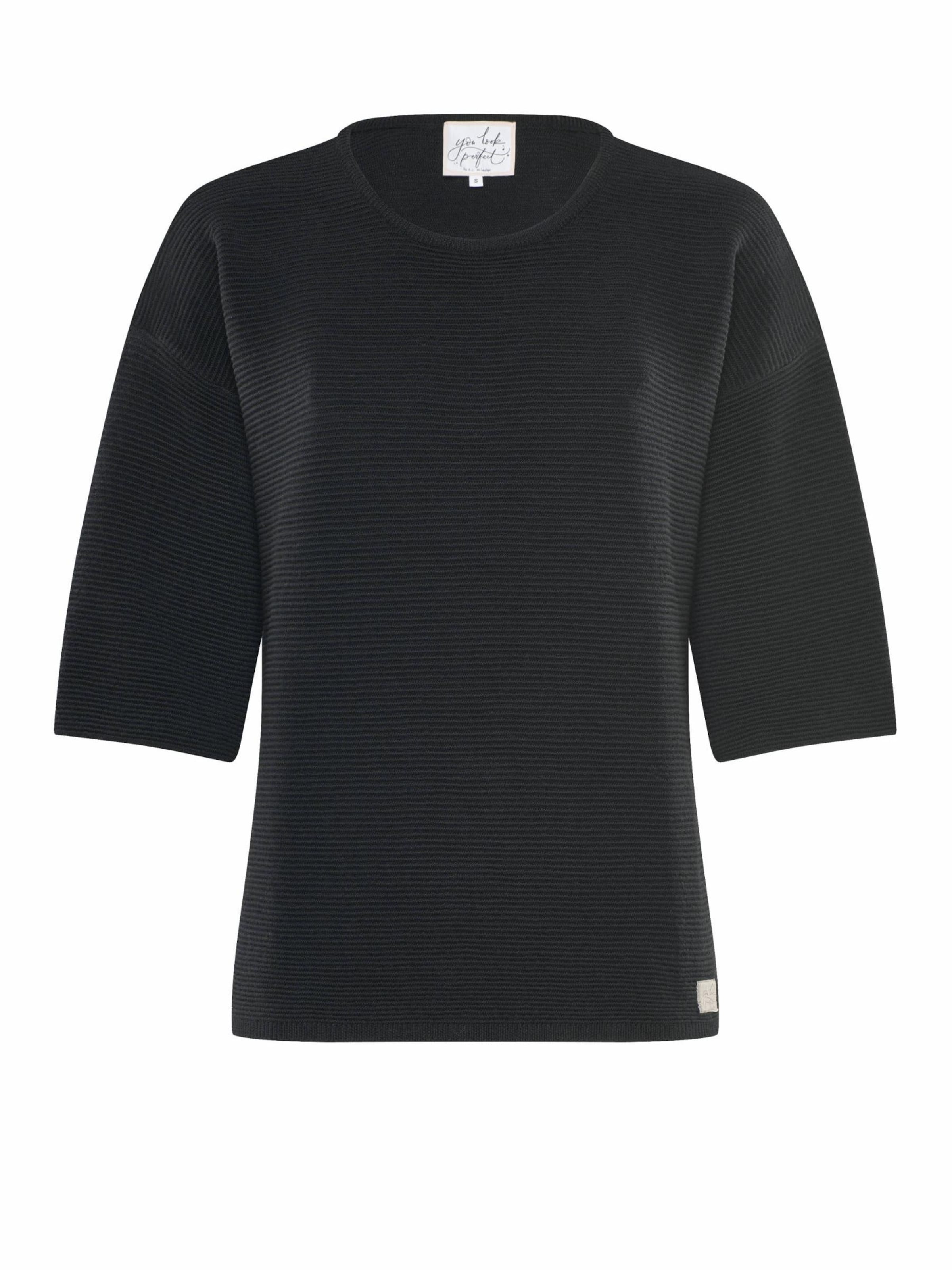 YOU LOOK PERFECT Trui 'PULLOVER FAY - Halbarm Pullover in Strukturstrick' in Zwart: voorkant