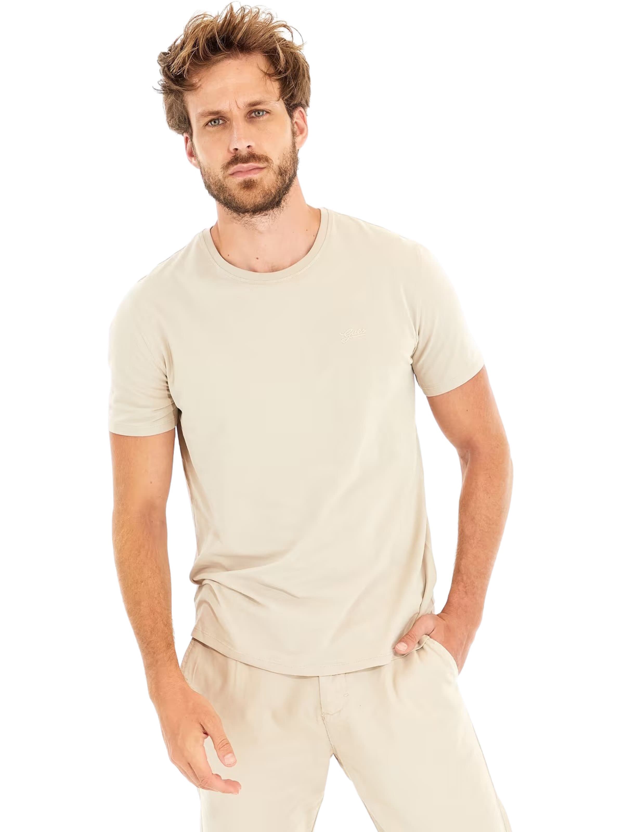 T-Shirt 'Pima' GUESS en beige : devant