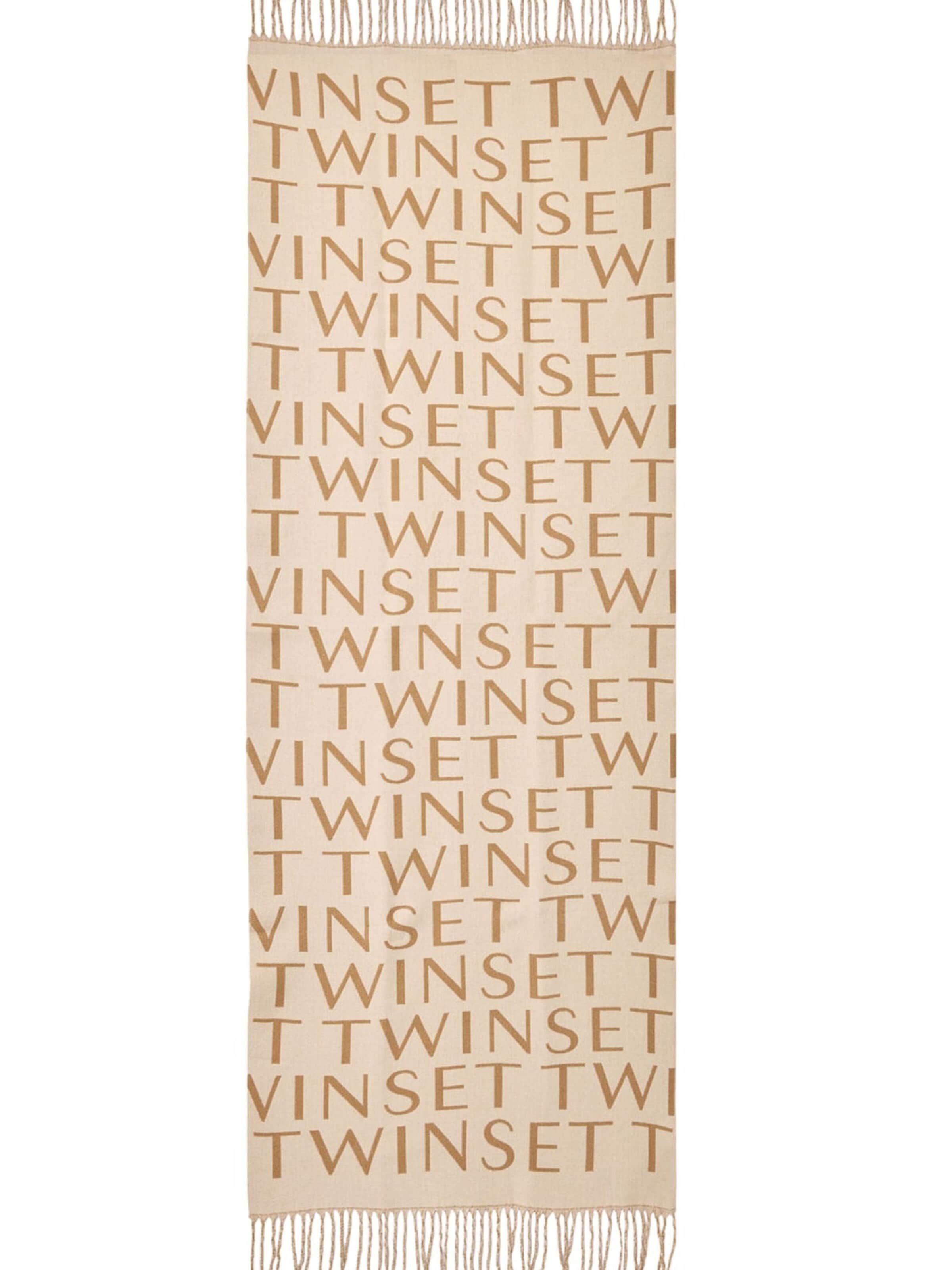 Foulard 'Logo scarf with fringes' di Twinset in beige: frontale