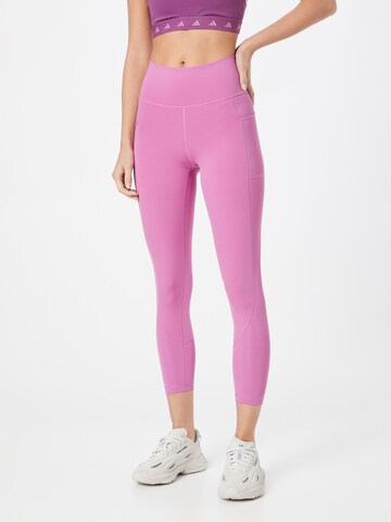 ADIDAS SPORTSWEAR Skinny Workout Pants 'Optime Shiny ' in Pink: front