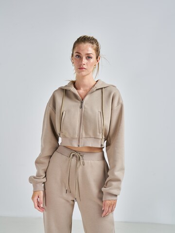 ABOUT YOU x Swalina&Linus Zip-Up Hoodie 'Lotte' in Beige: front