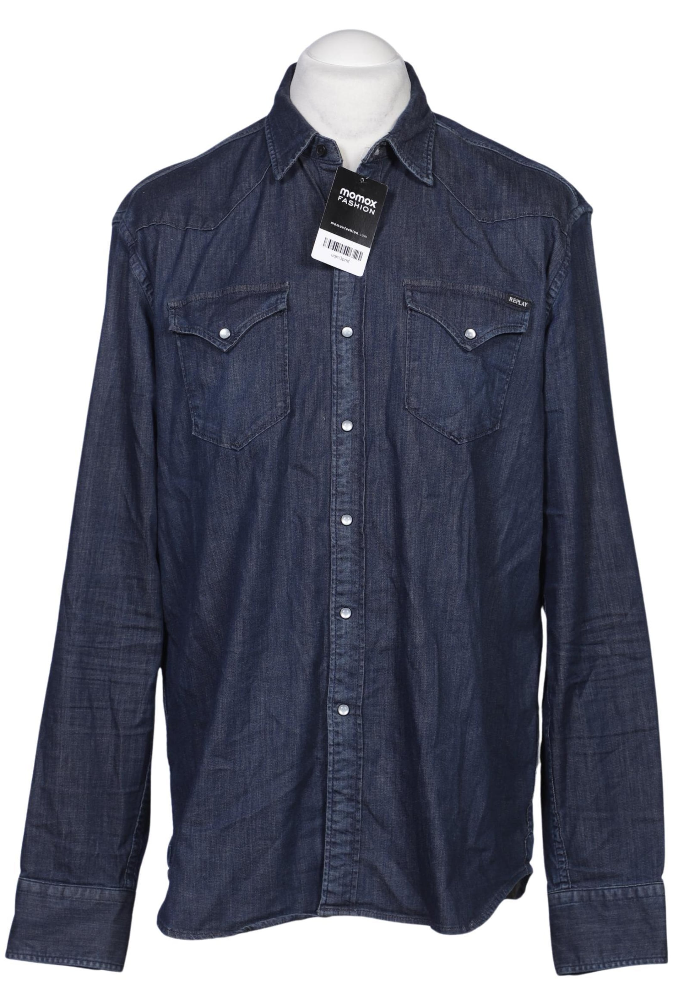 REPLAY Button Up Shirt in XL in Blue: front