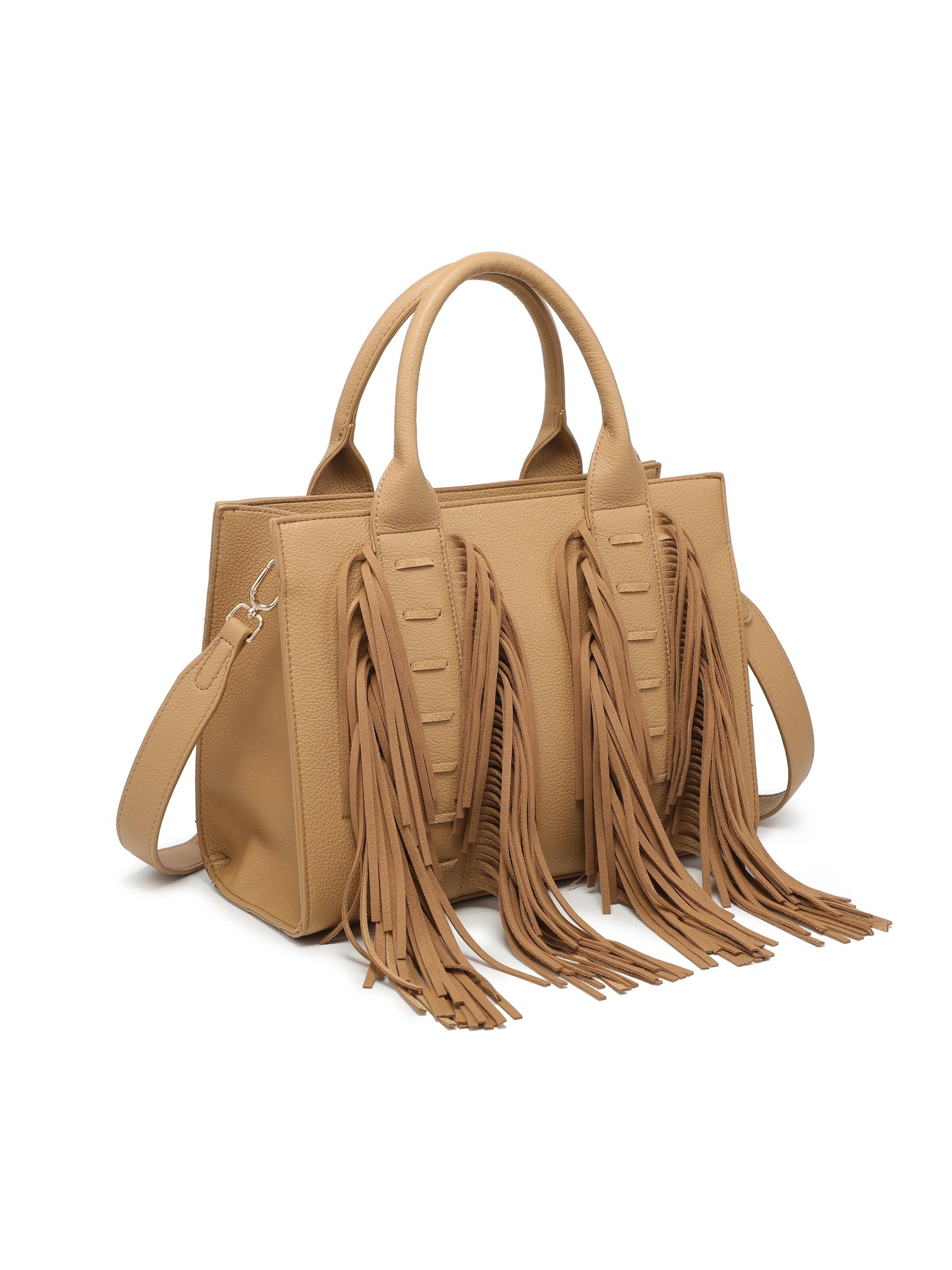 Borsa a mano 'Borsa a Mano Auroria Prime con Frange - Polyester Chiusura Zip Tracolla Rimovibile' di Kassandra in beige