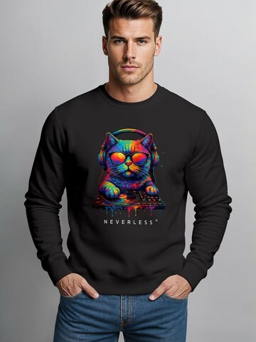 Neverless Sweatshirt 'DJ Cat' in Black