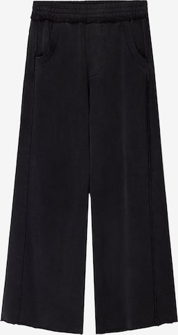 BershkaWide Leg/ Široke nogavice Hlače - crna boja: prednji dio