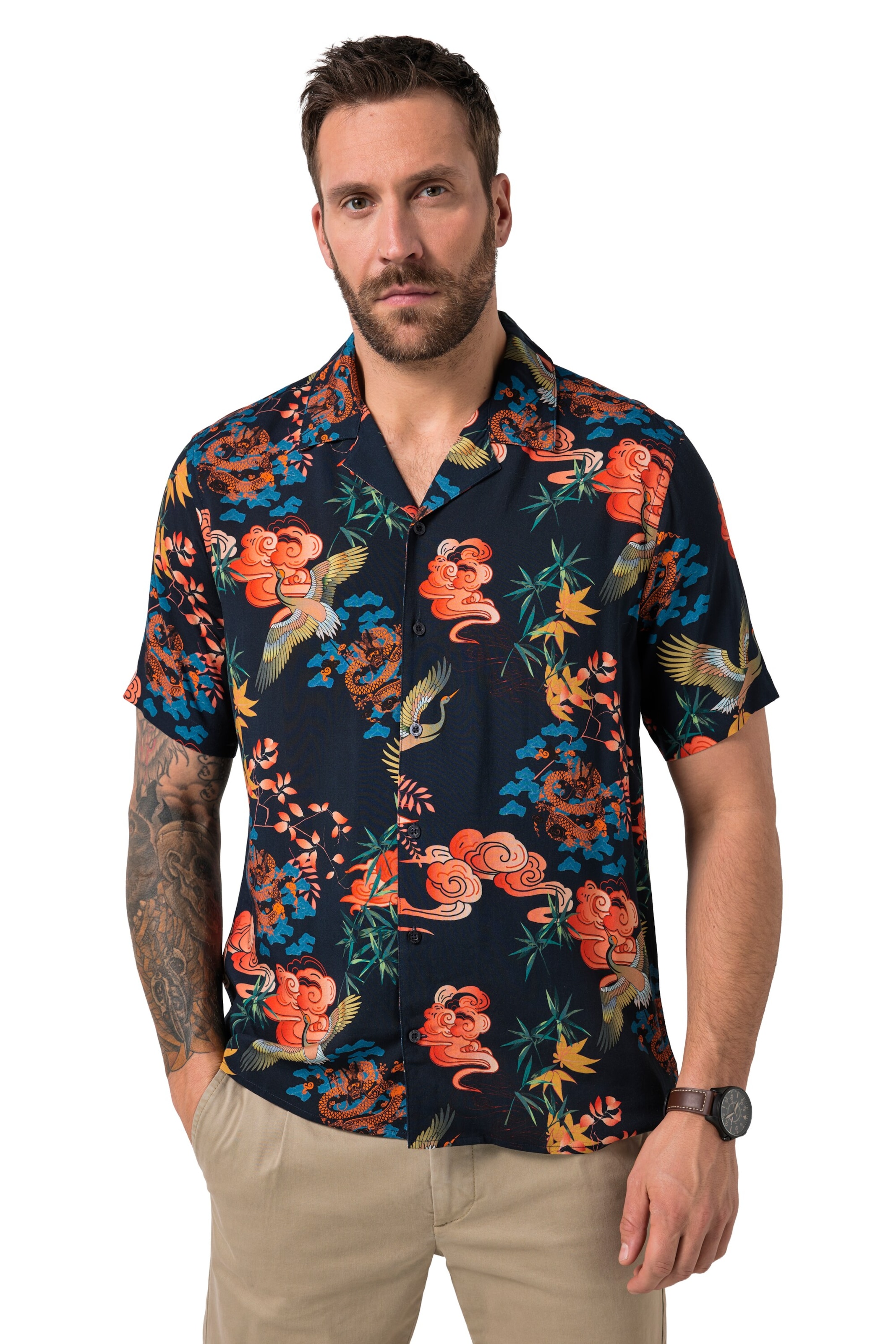 JP1880 Regular fit Overhemd in Blauw: voorkant