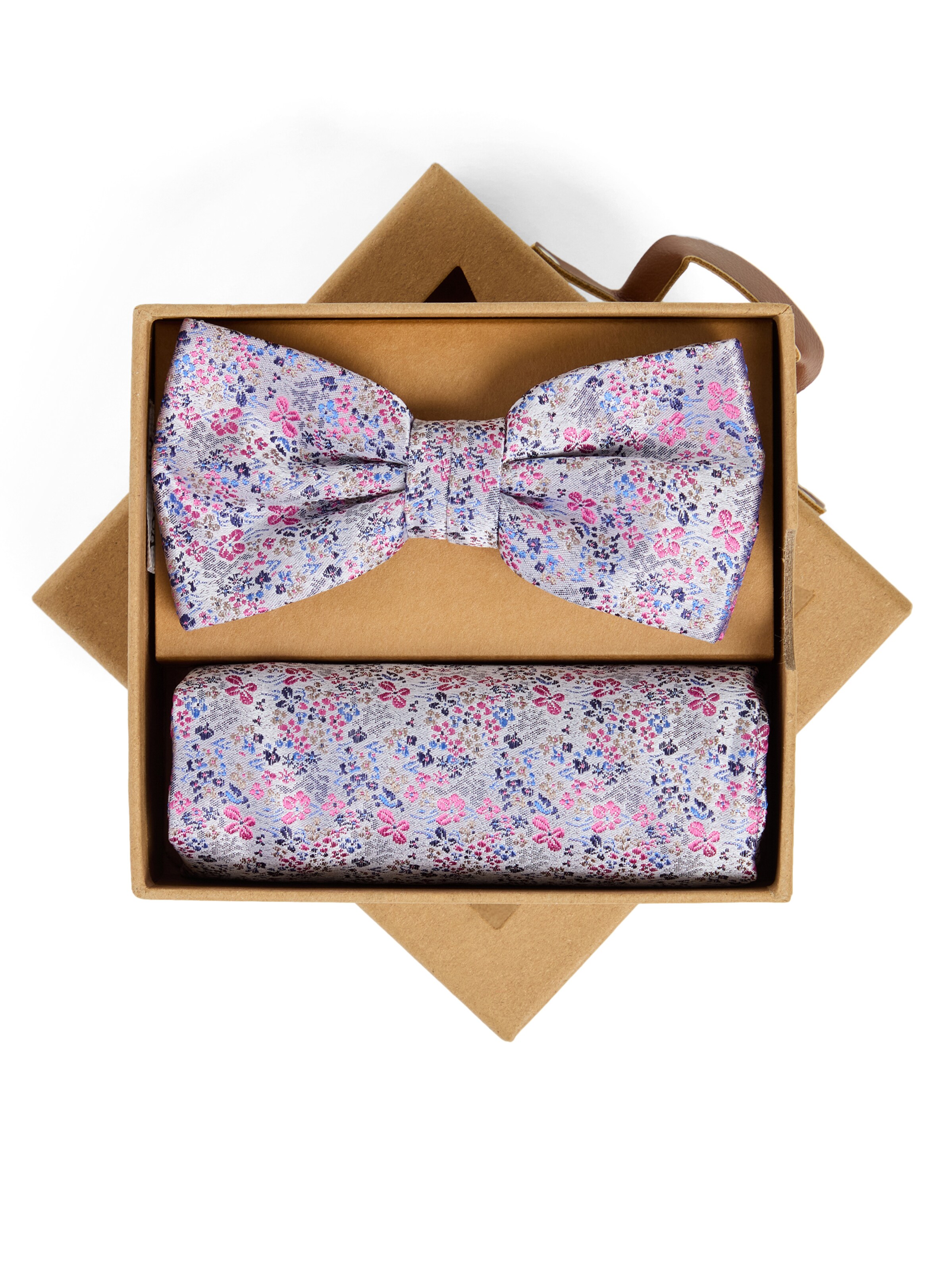 Finshley & Harding London Fliege und Einstecktuch in himbeer, Produktansicht