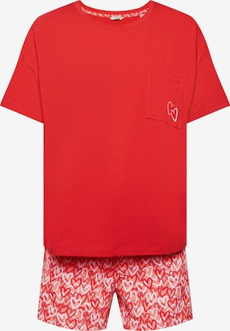 ESPRIT - Pijama de pantalón corto en rojo: frente
