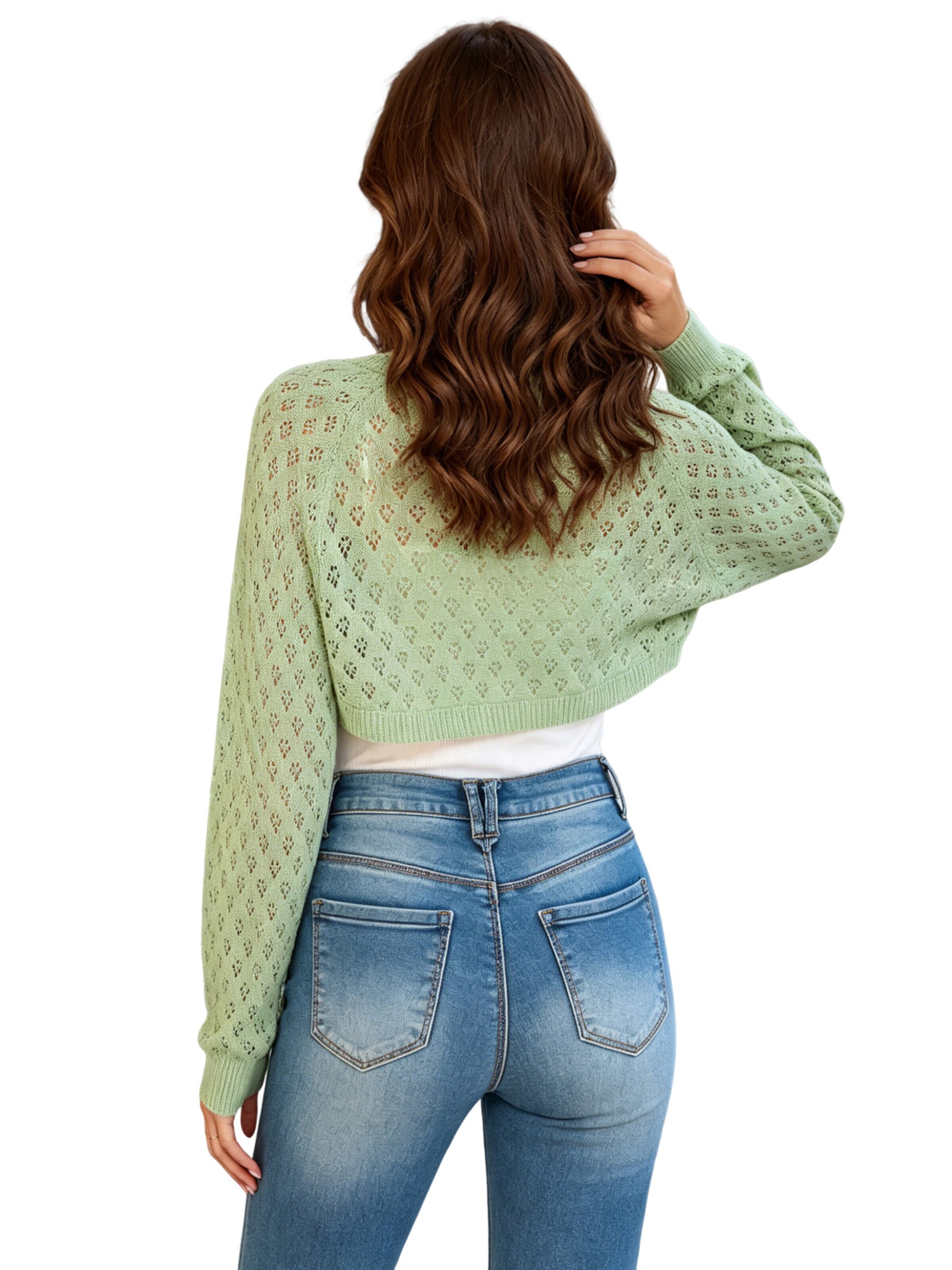 KoJooin Kardigan 'Strickjacke Damen Lochmuster Cropped Strick Bolero Langarm Strickschulterjacke für' w kolorze zielony
