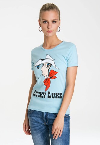 LOGOSHIRT Shirt 'Lucky Luke Portrait' in Blauw: voorkant