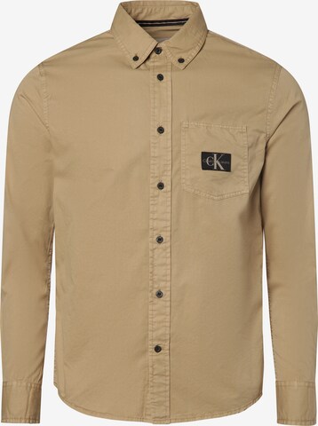 Calvin Klein Jeans Regular fit Button Up Shirt in Brown: front