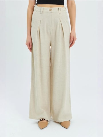 MixRay Wide leg Bandplooibroek in Beige: voorkant