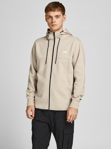 JACK & JONES Zip-Up Hoodie 'Air' in Beige: front