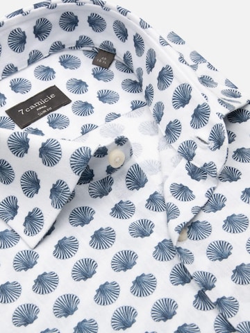 7Camicie Slim fit Zakelijk overhemd 'Firenze Linen Man Shirt White Blue' in Wit