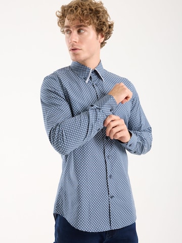 7Camicie Slim fit Zakelijk overhemd 'Sport Poplin Stretch Man Shirt Blue White' in Blauw