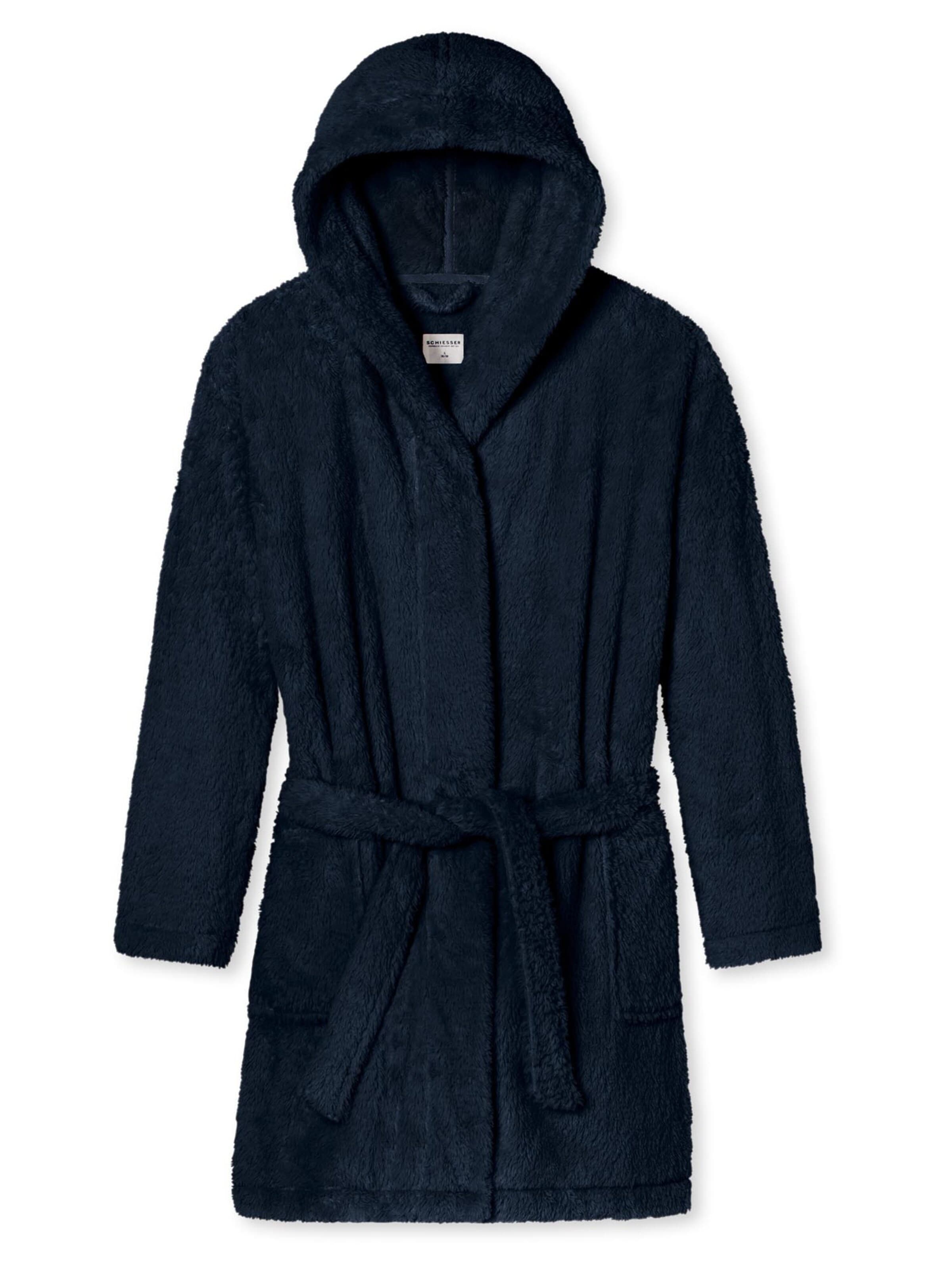 SCHIESSER Long Bathrobe 'Teddy Fleece' in Blue: front