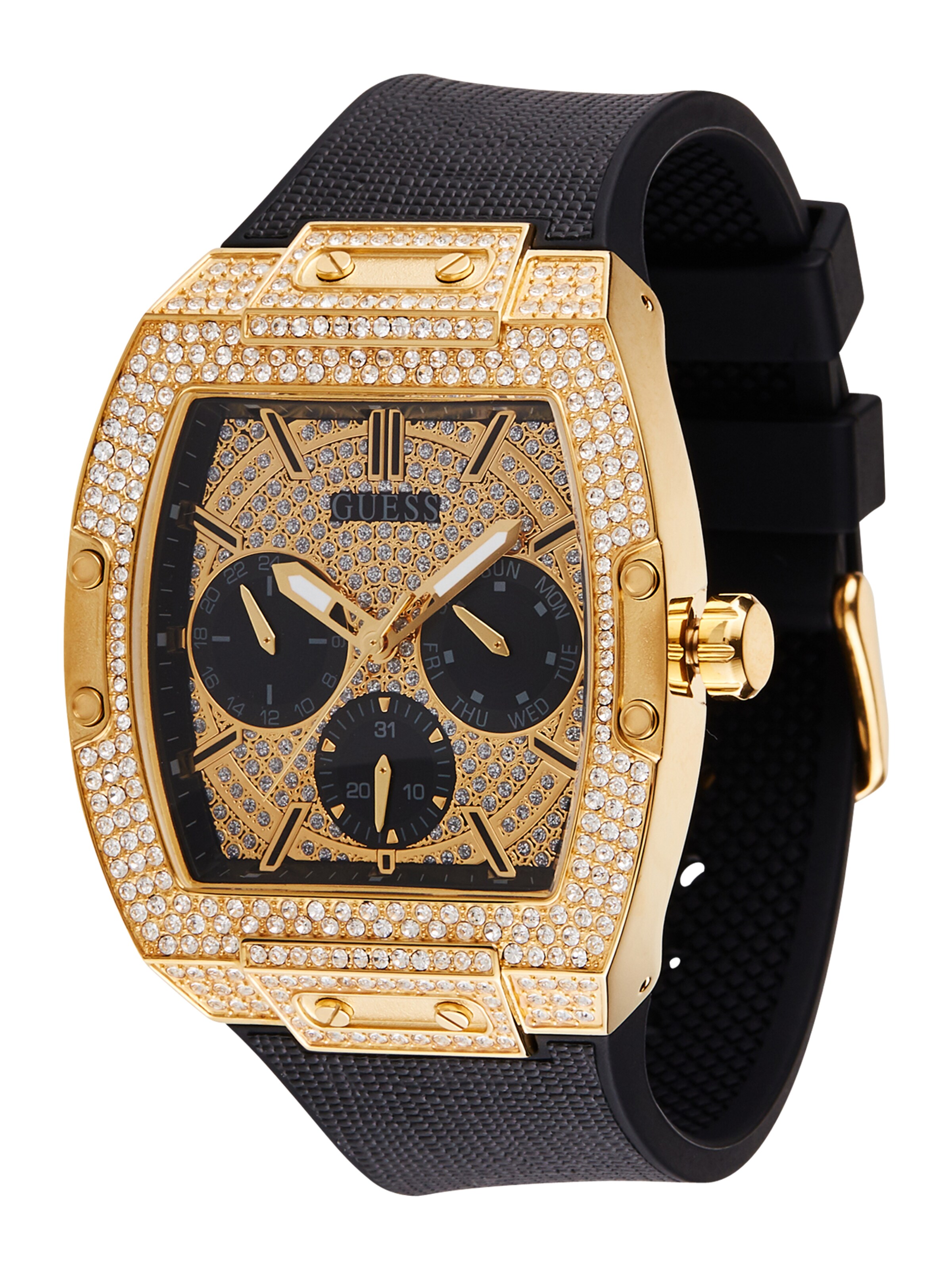 GUESS Uhr 'Phoenix' in Schwarz: Vorderseite