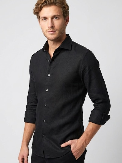 7Camicie Chemise business 'Firenze Essentials Linen Man Shirt Black' en 38 en noir, Vue avec produit