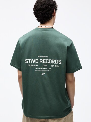 Pull&Bear T-Shirt 'STWD RECORDS' in Grün