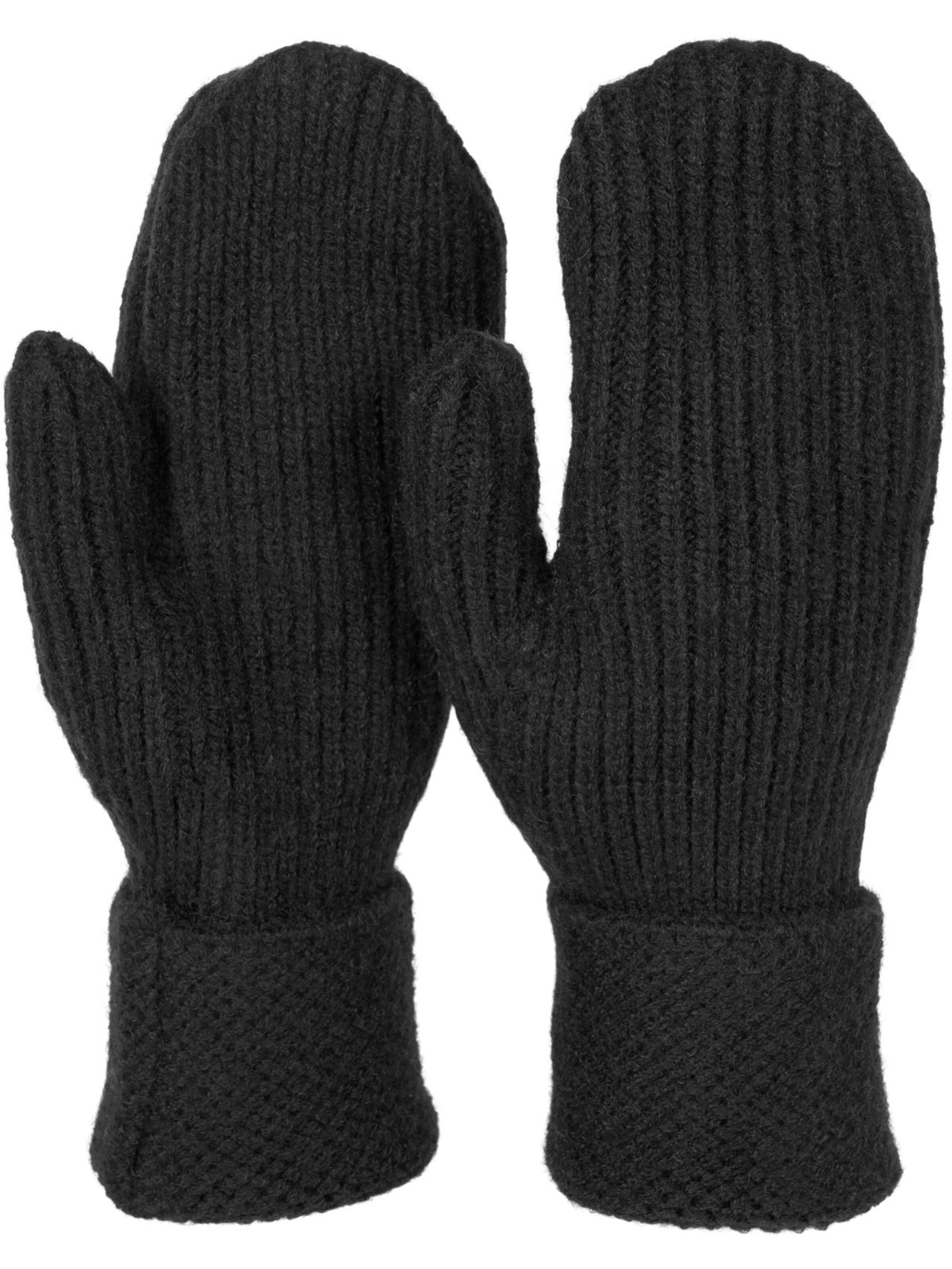 styleBREAKER Fingerhandschuhe 'Strick Fäustlinge mit gemustertem Bund'‌‌ in Schwarz: Vorderseite