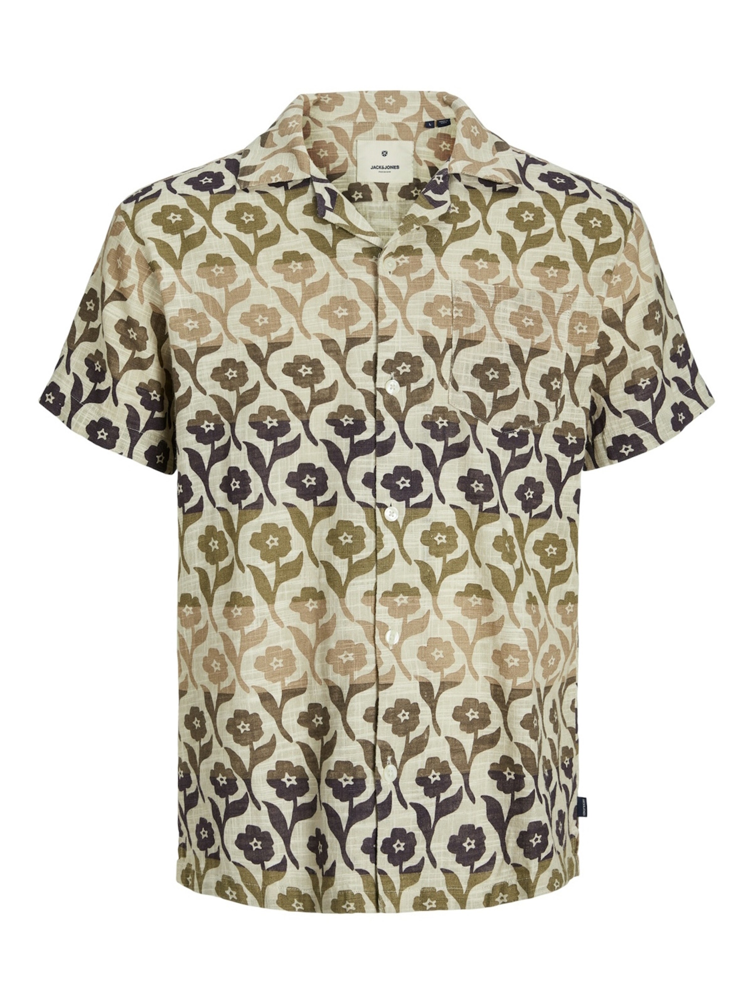 JACK & JONES Button Up Shirt 'JJFlores' in Mottled beige / Brown / Light brown / Olive, Item view