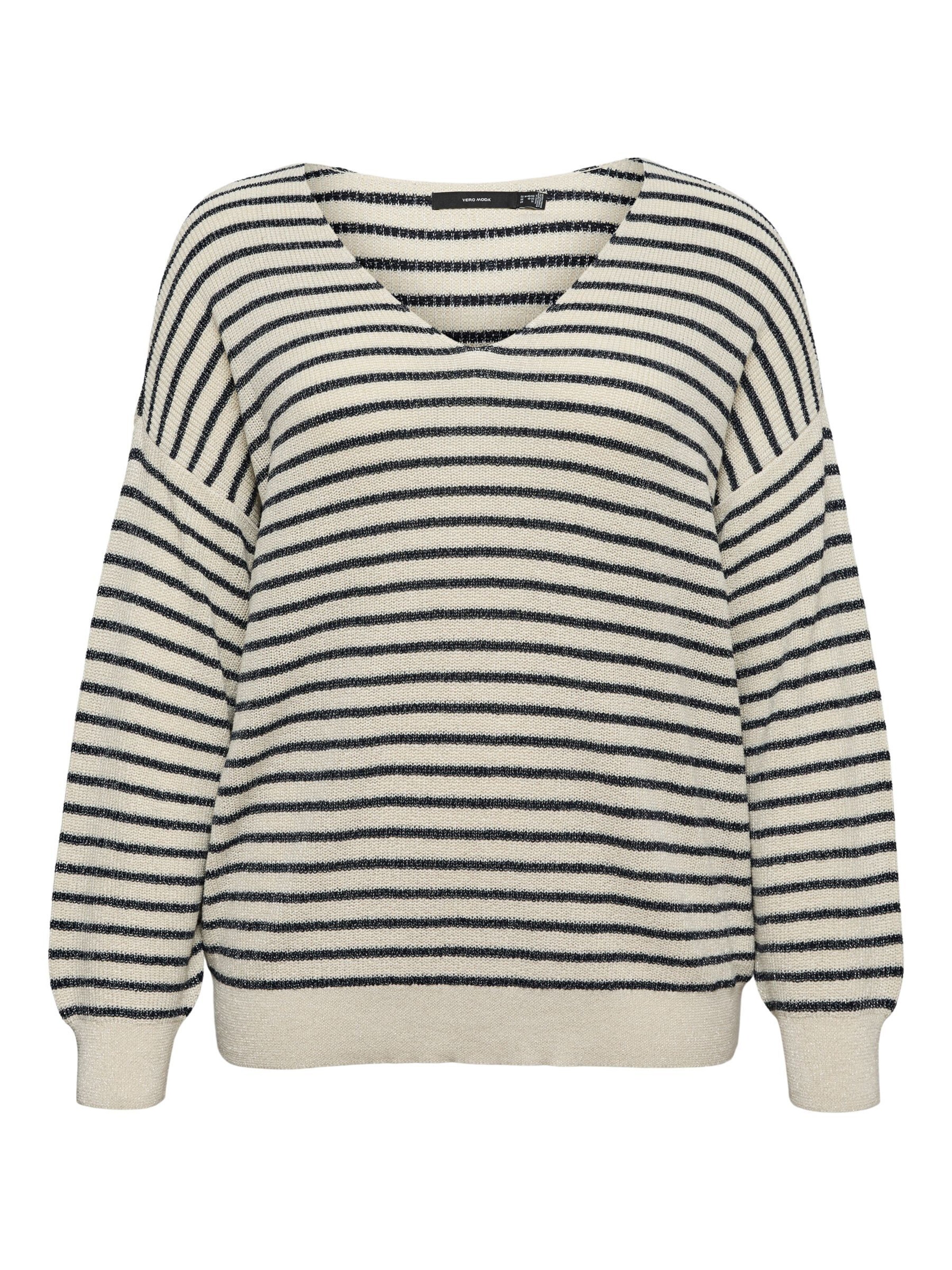 Vero Moda Curve Trui 'VMCNew Lexsun' in de kleur Ecru / Navy, Productweergave