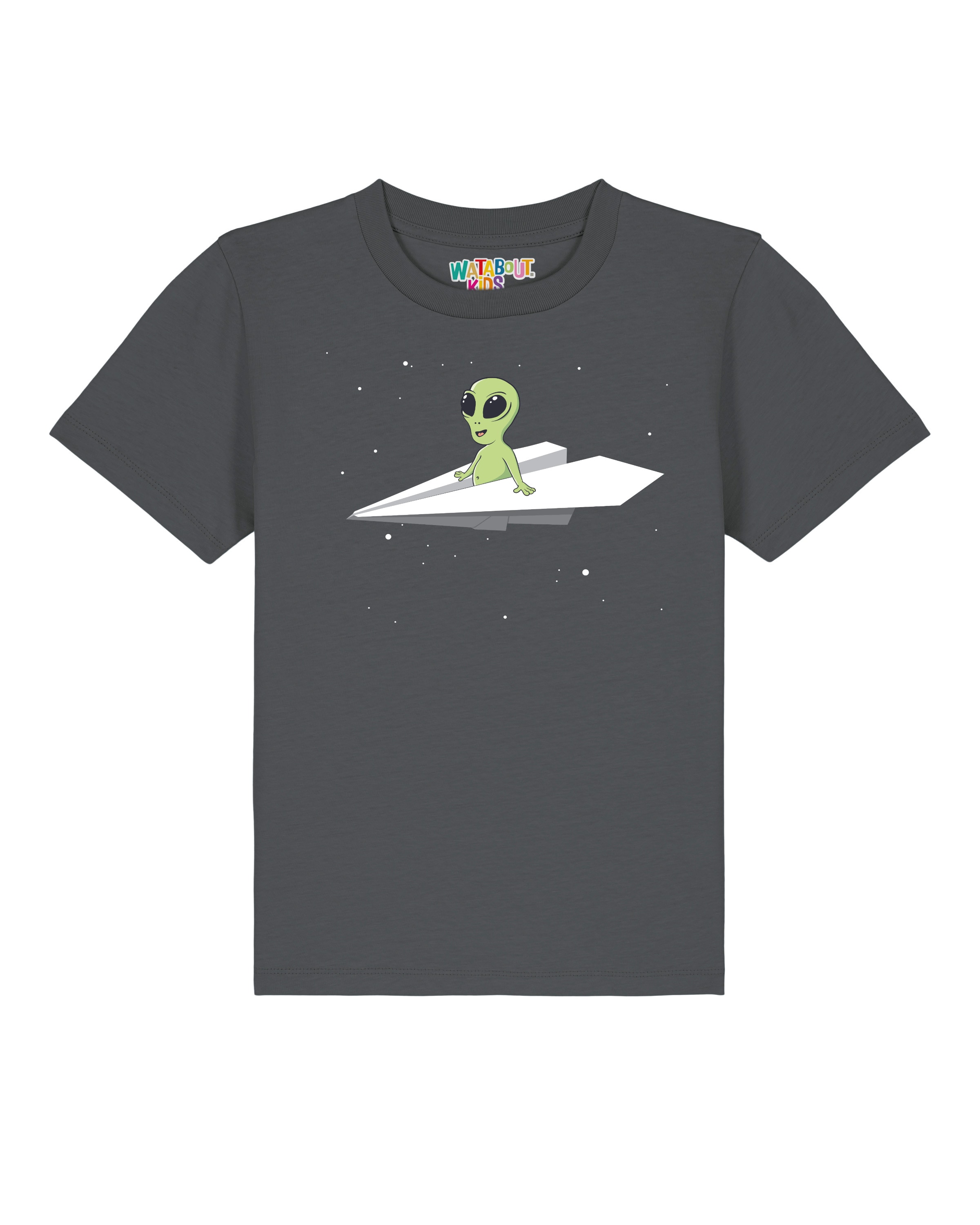 T-Shirt 'Alien On A Paper Plane' watabout.kids en gris : devant