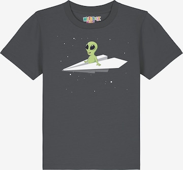 watabout.kids Shirt 'Alien On A Paper Plane' in Grey: front