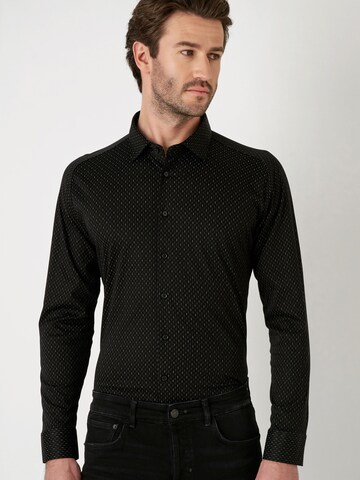 DESOTO Slim fit Button Up Shirt in Black: front
