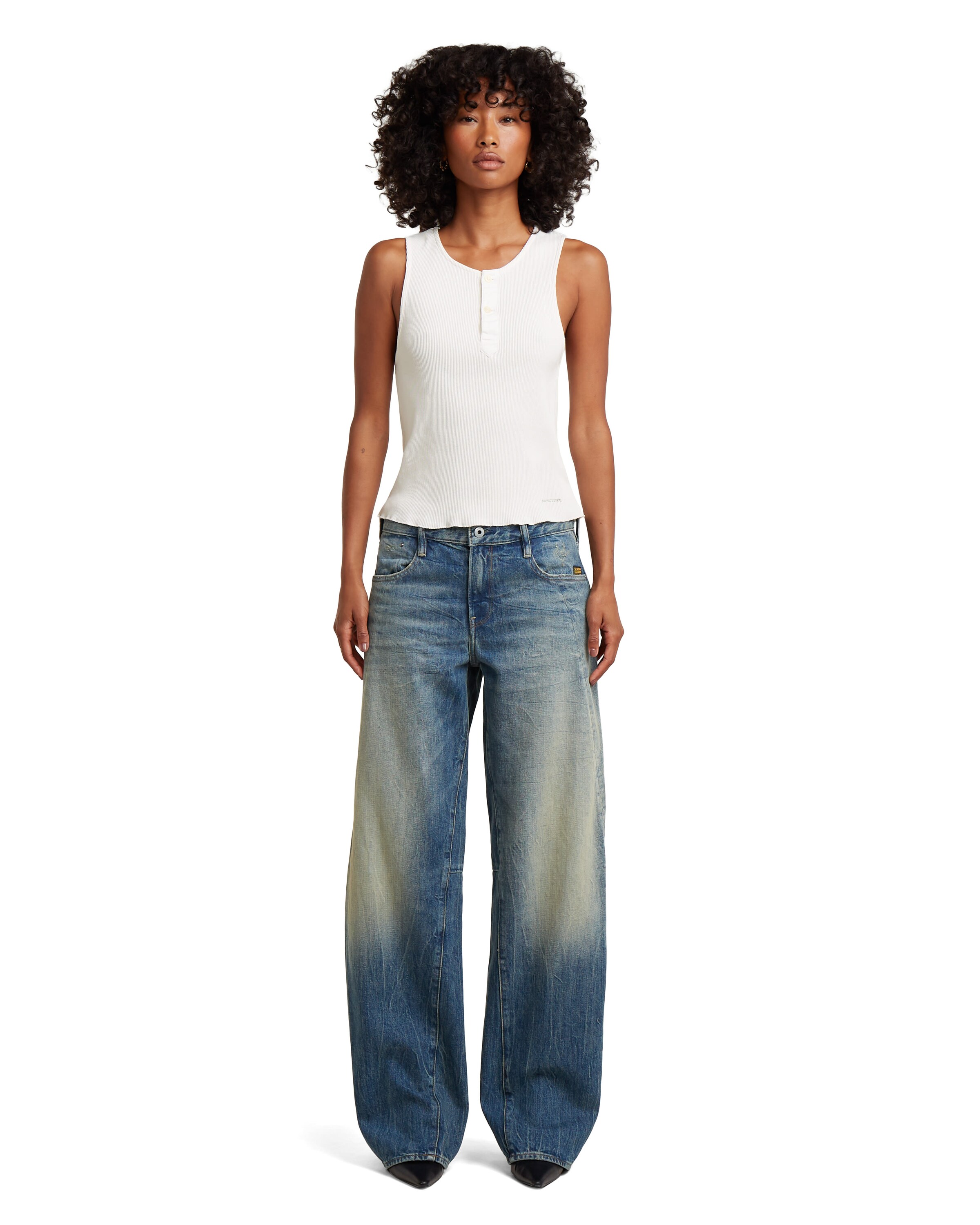 G-STAR Top 'Slim Henley Tank T-Shirt' in Wit