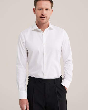 WE Fashion Slim fit Button Up Shirt in White: front