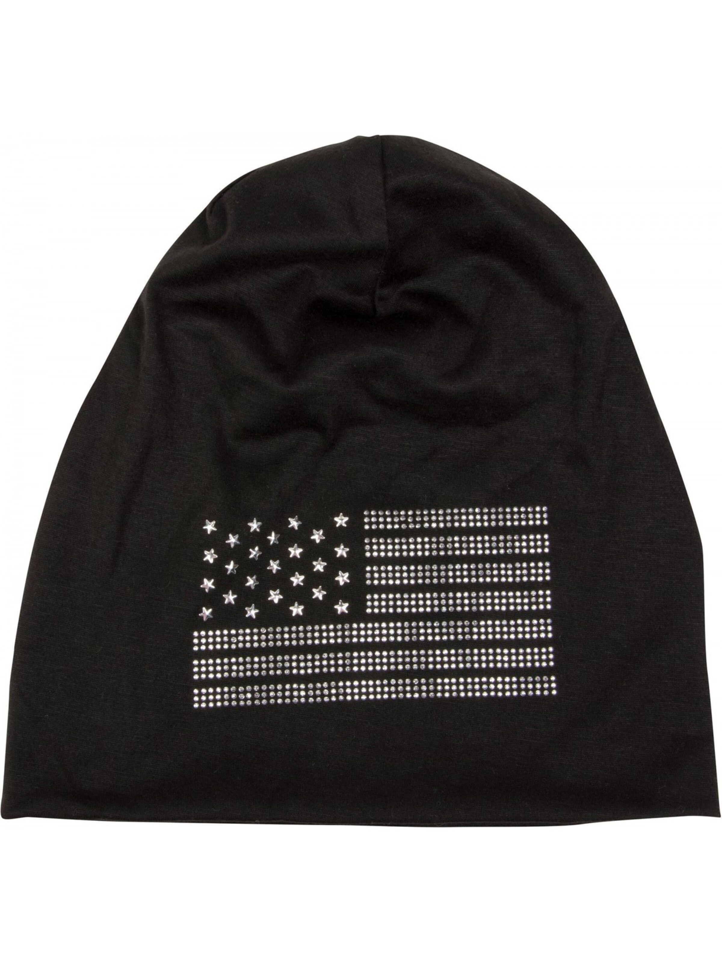 styleBREAKER Mütze 'Beanie mit USA Flagge aus Strass'‌‌‌‌‌‌‌‌ in Schwarz