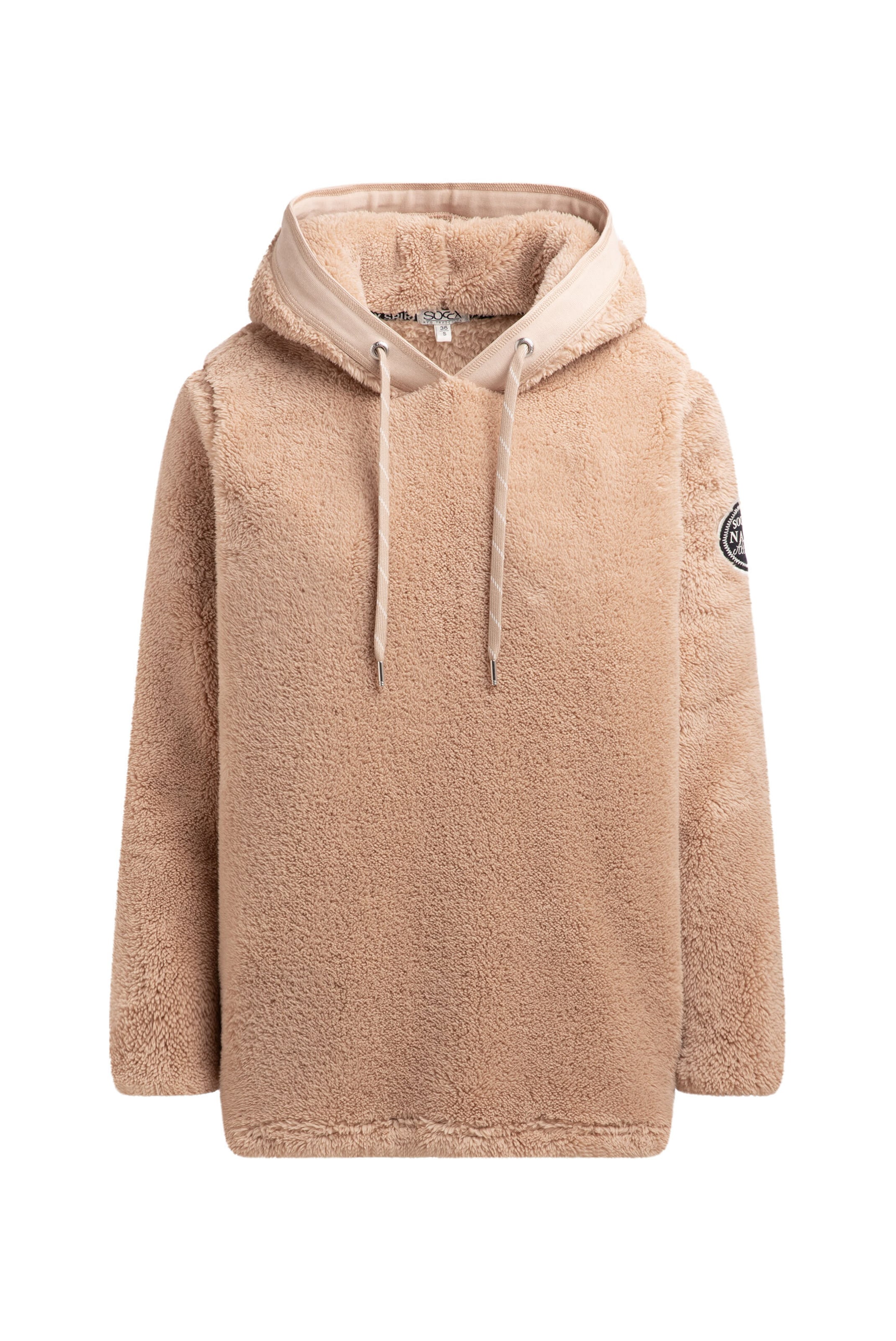 Soccx Hoodie aus Sherpa-Fleece mit Label Patch in sand, Produktansicht
