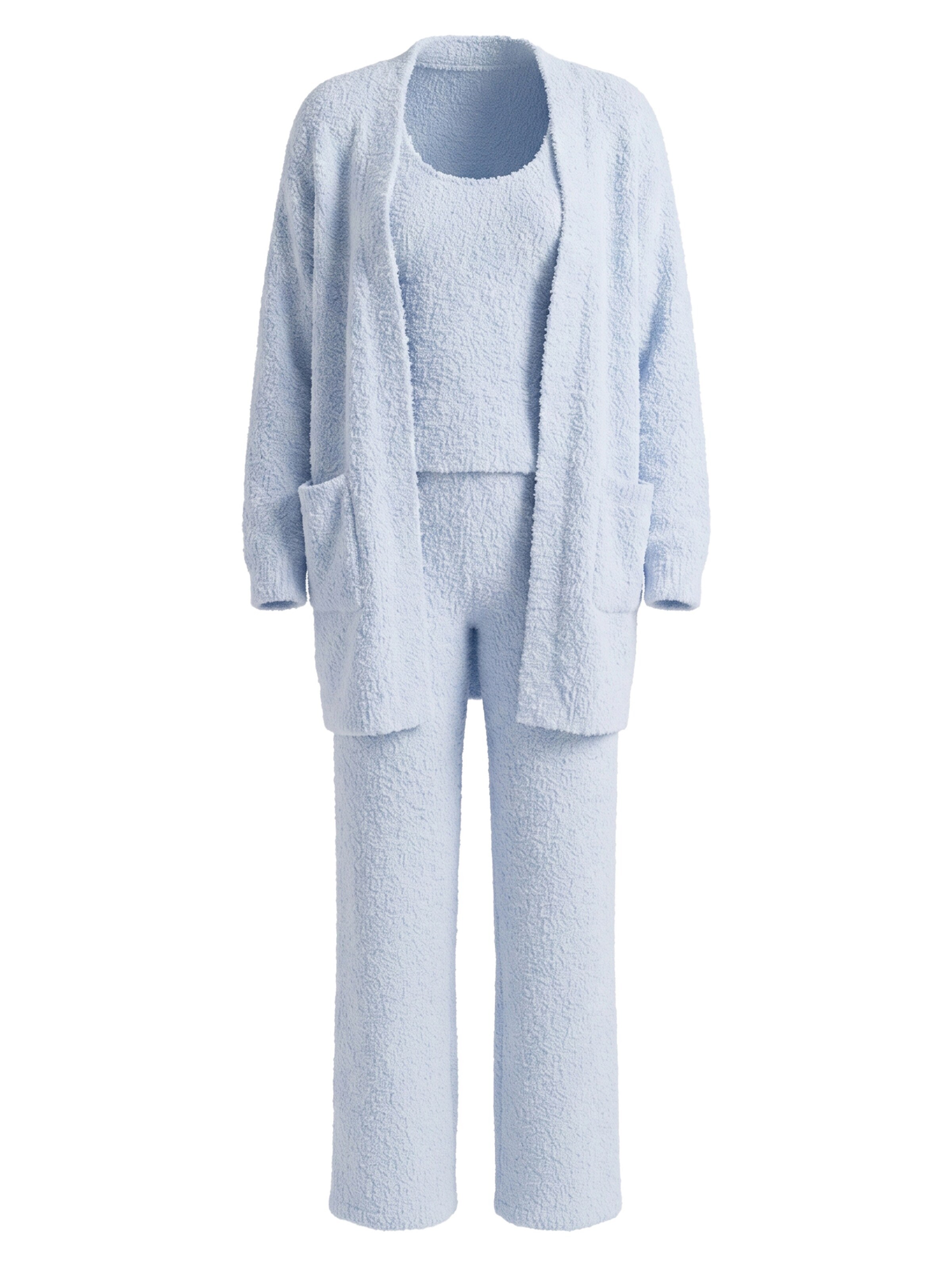 zytzrzy Loungewear '3‑Piece Women Fuzzy Set Cami Top + Pants + Open Cardigan Loungewear' in Blue: front