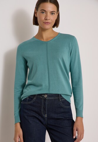 CECIL Basic Pullover mit V-Neck in Unifarbe in Blau: Vorderseite