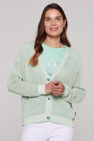 Soccx Kurze Strickjacke mit Meshstruktur in Grün: Vorderseite