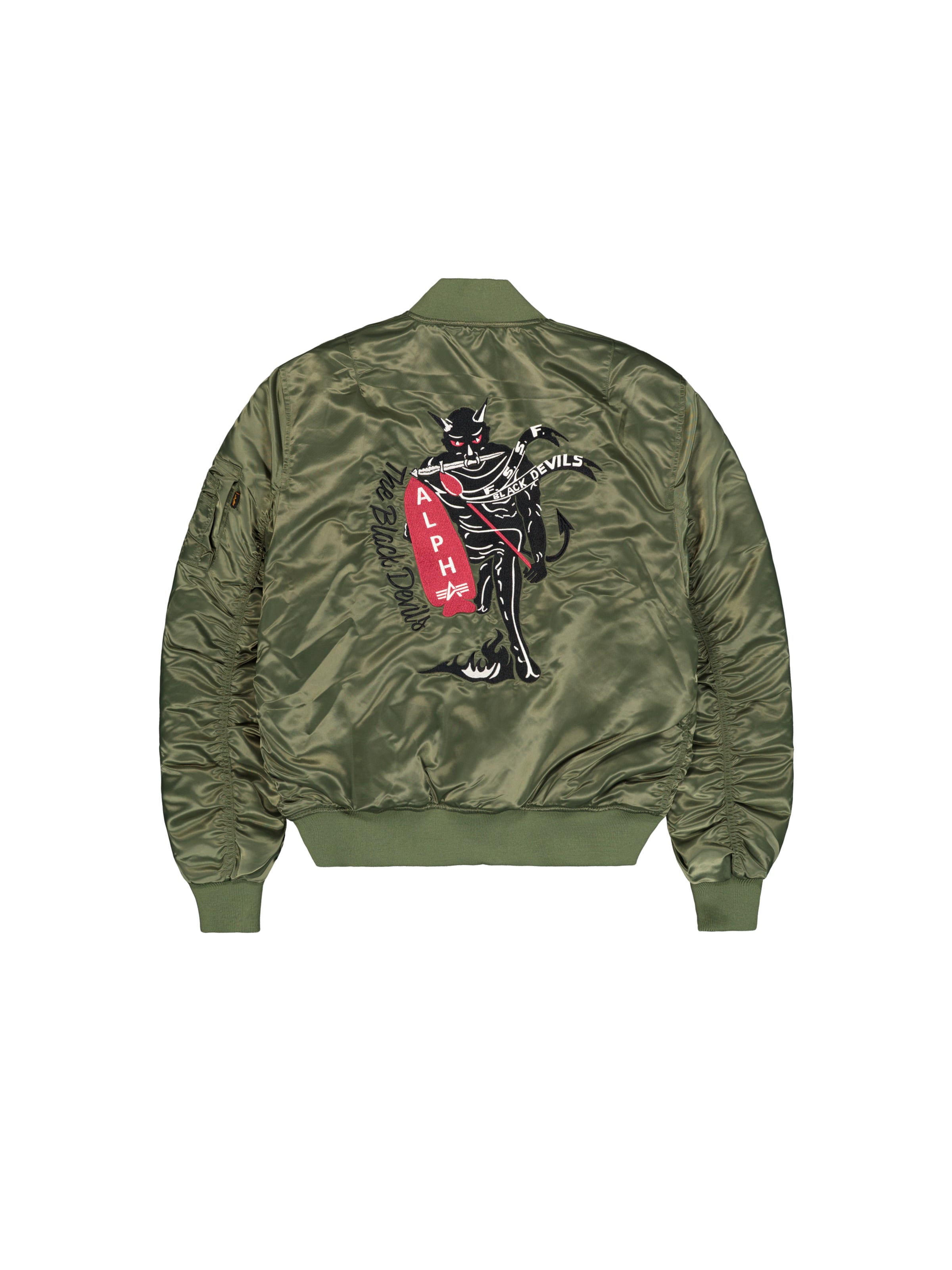 ALPHA INDUSTRIES Between-Season Jacket 'MA-1 Black Devils' in Green: back