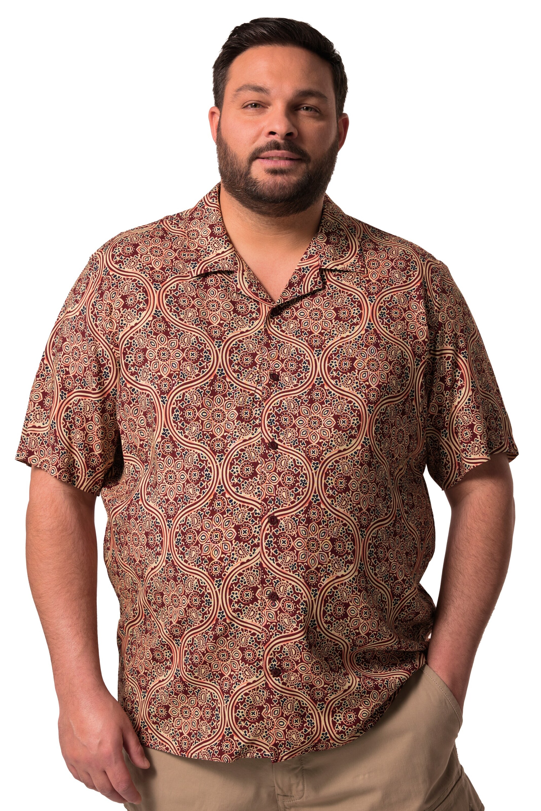 Men Plus Comfort fit Button Up Shirt in Brown: front