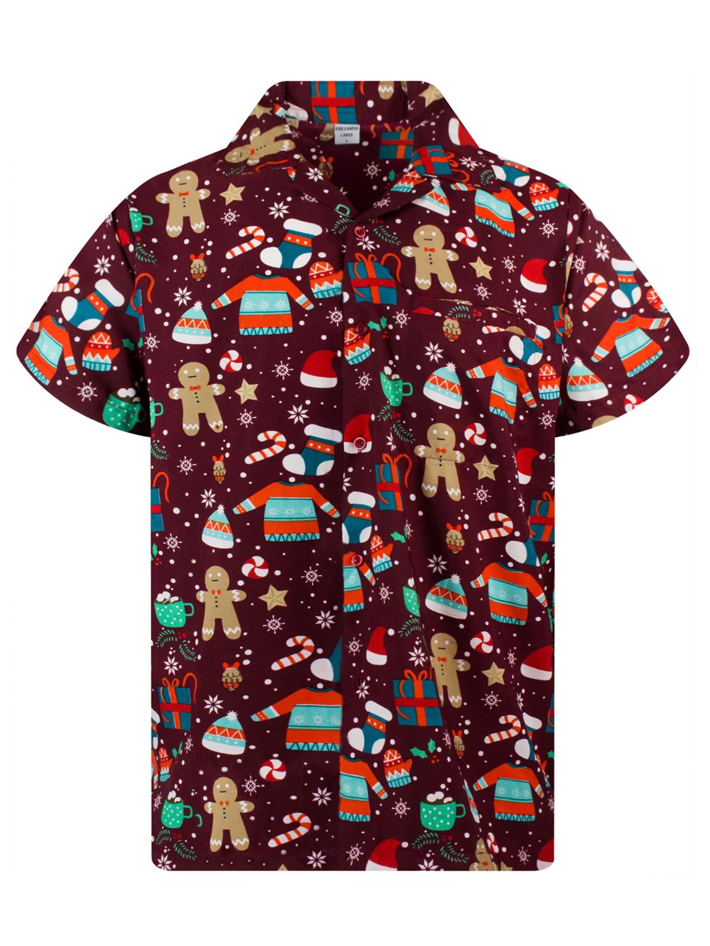 Camicia 'Christmas Gingerbread' di King Kameha in rosso: frontale