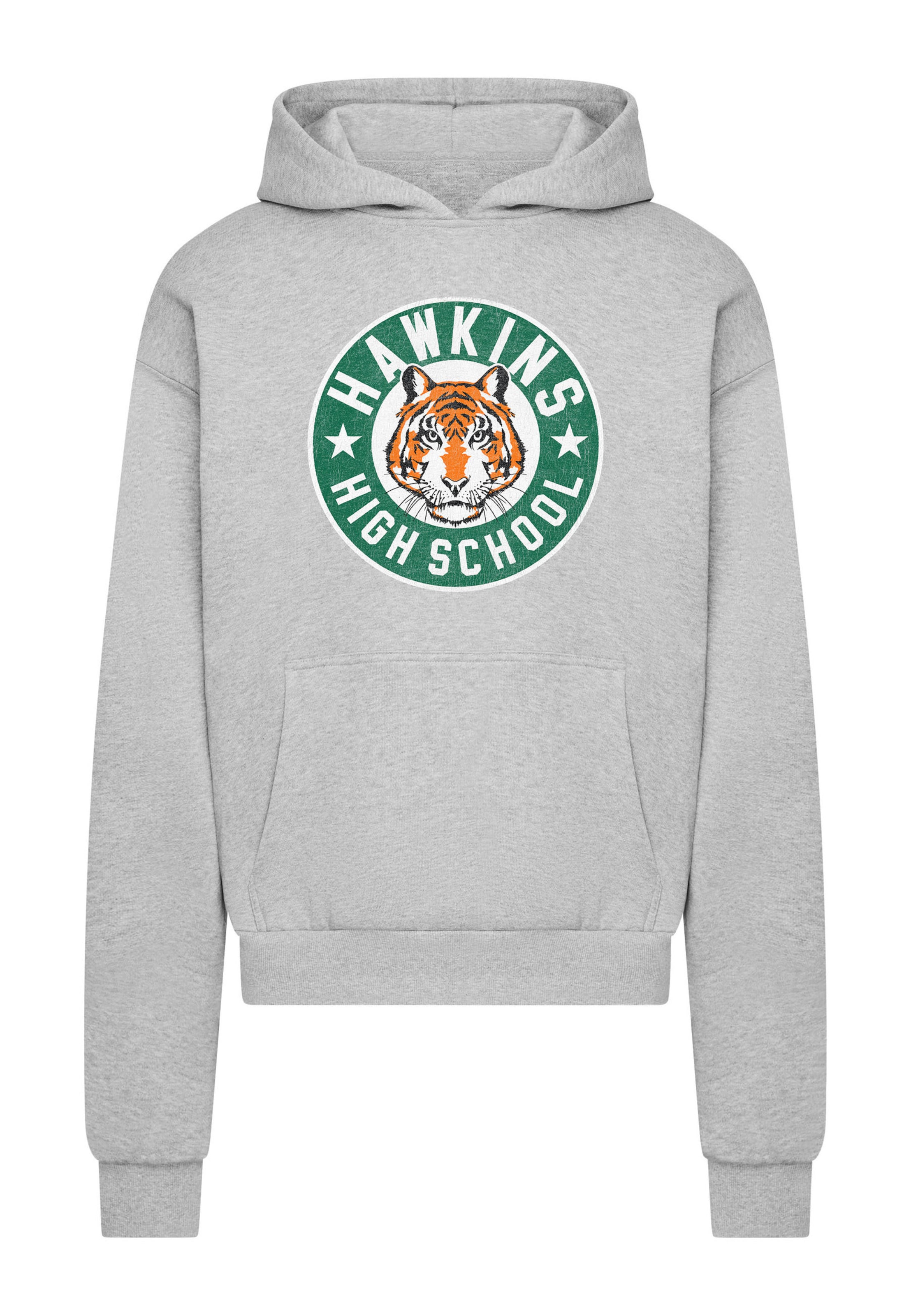 Sweat-shirt 'Stranger Things Hawkins Tigers' Merchcode en gris : devant