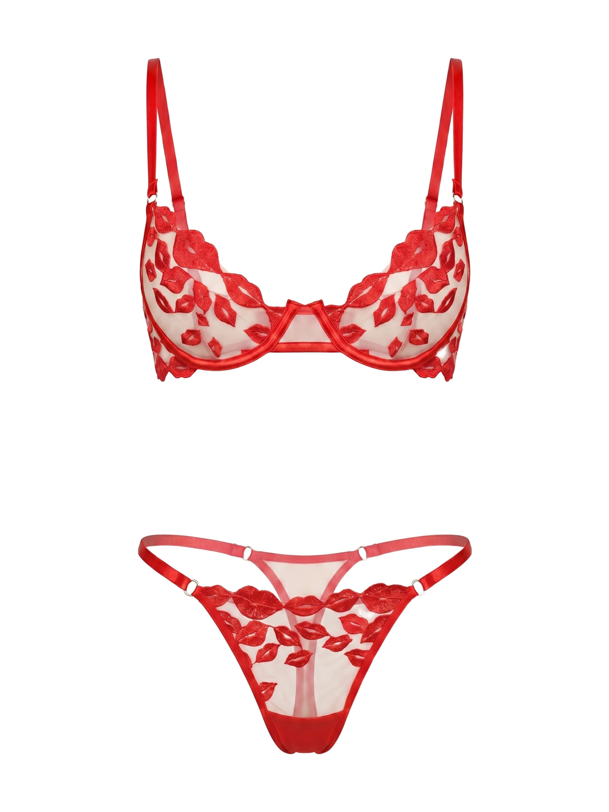 L.BEV Balconette Wäsche-Sets 'Baci Rossi'‌‌‌‌‌‌‌‌‌ in Rot: Vorderseite
