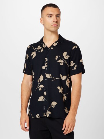 HOLLISTER - Regular Fit Camisa 'RAYON' em preto: frente